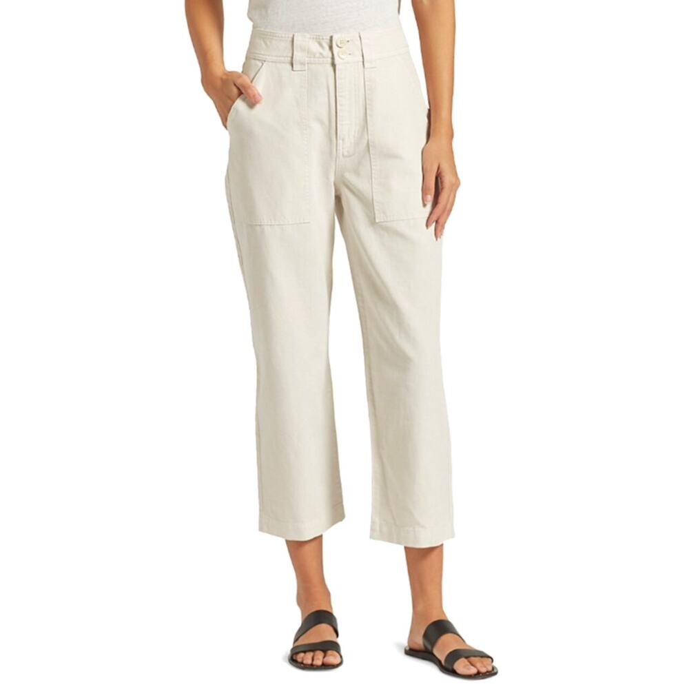 NWT Joie Larkin Cotton Linen Cropped Pant Womens 14 White Sand
